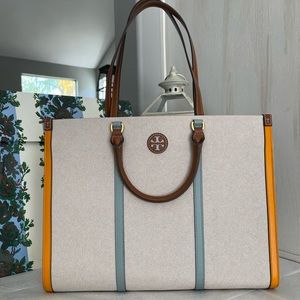 Tory Burch Bags | Nwt Tory Burch Blake Canvas Jumbo Tote Tanoatmeal | Color: Cream/Tan | Size: Os | Indyswendy's Closet